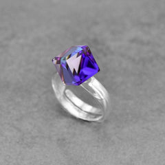 Sterling Silver Heliotrope Cube Crystal Ring