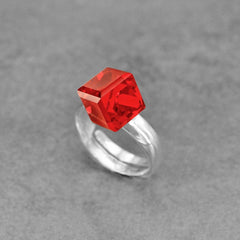 Silver Light Siam Cube Stone ring