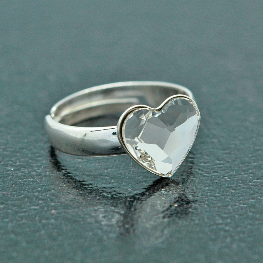 Silver Heart Crystal Ring