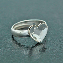 Silver Heart Crystal Ring