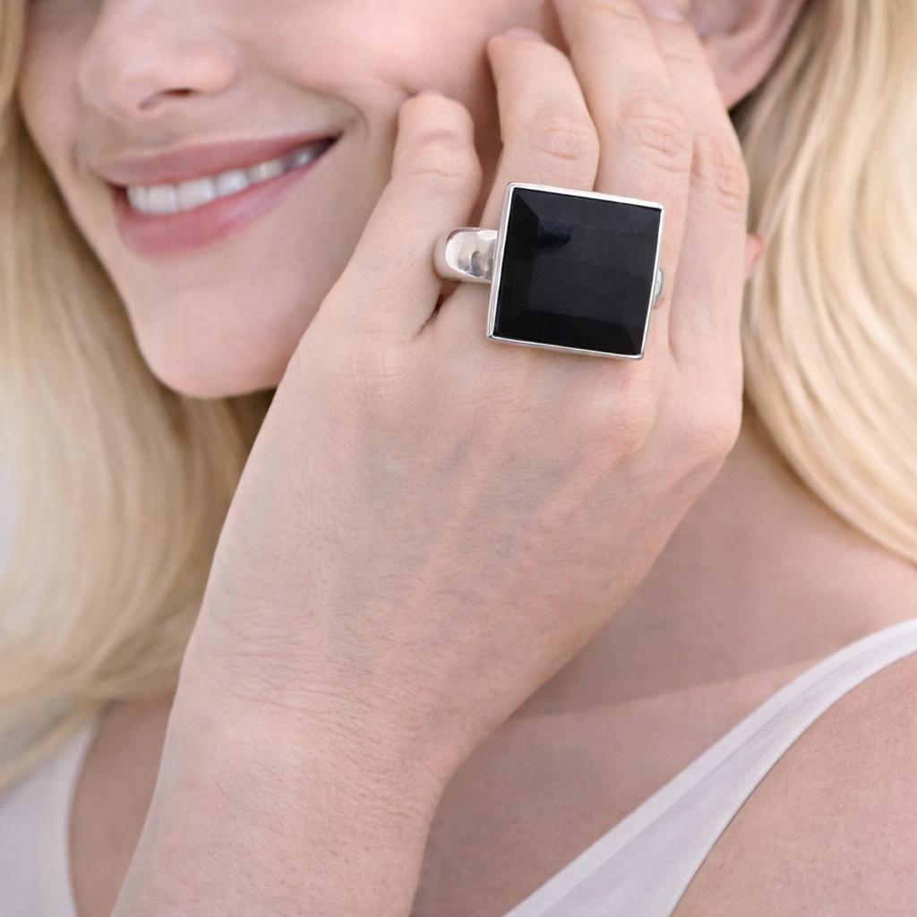 square black ring with a silver