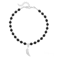 Sterling Silver bracelet with Genuine Mystic Black crystals, feather charm and adjustable extension chain