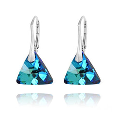 Sterling Silver leverback earrings with Genuine Swarovski Bermuda Blue triangle crystals
