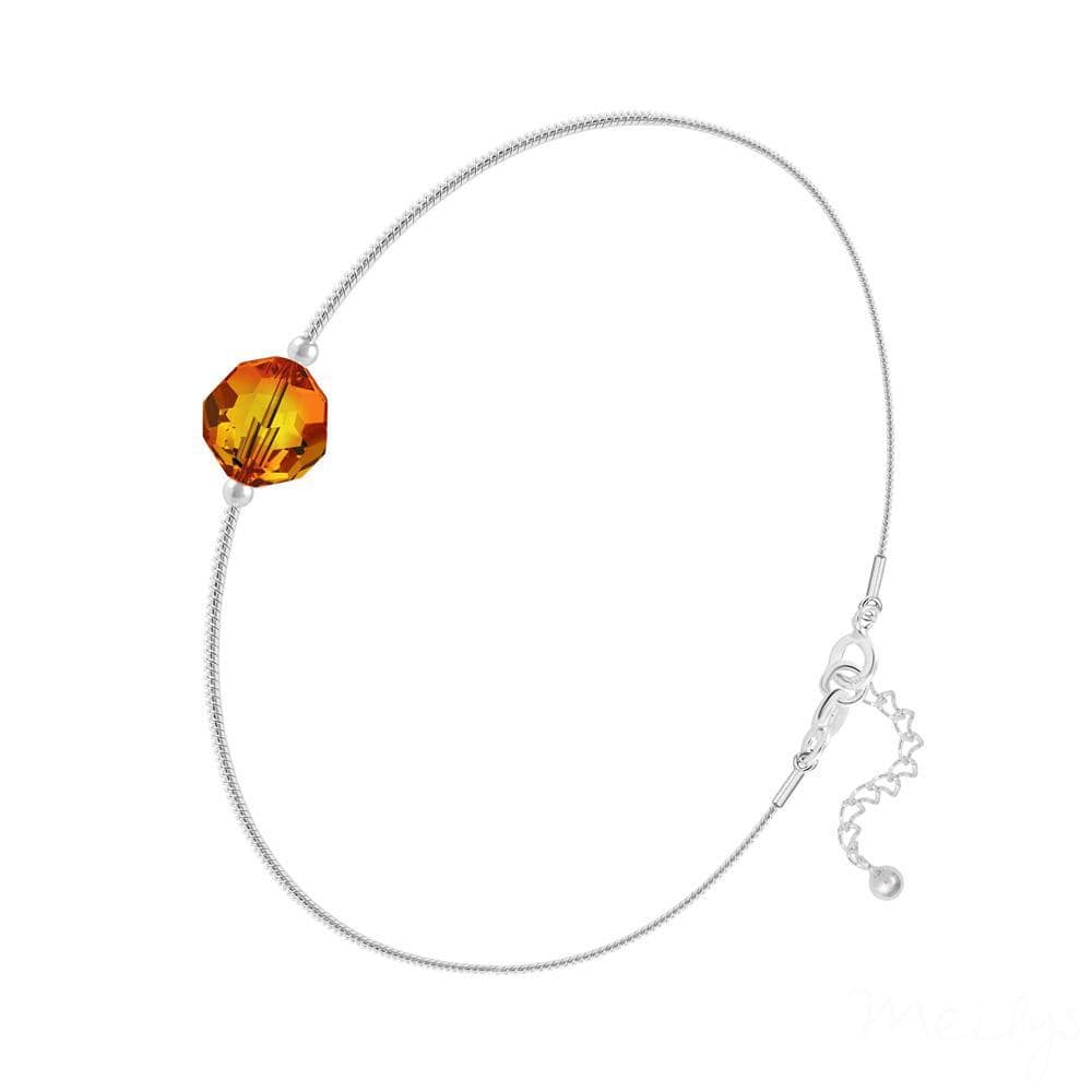 Sterling silver snake chain bracelet with a faceted orange Fire Opal crystal and adjustable extension chain