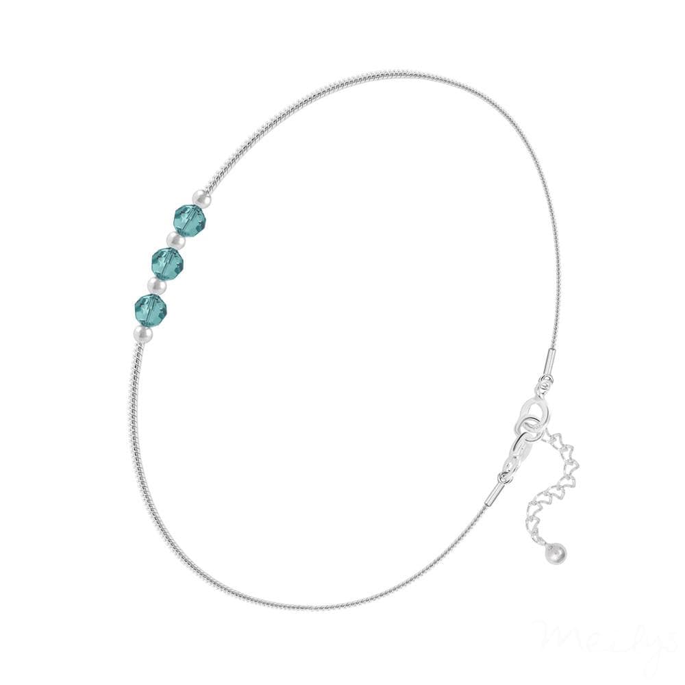 Sterling Silver bracelet with Genuine Swarovski Blue Zircon crystals, silver beads and extension chain