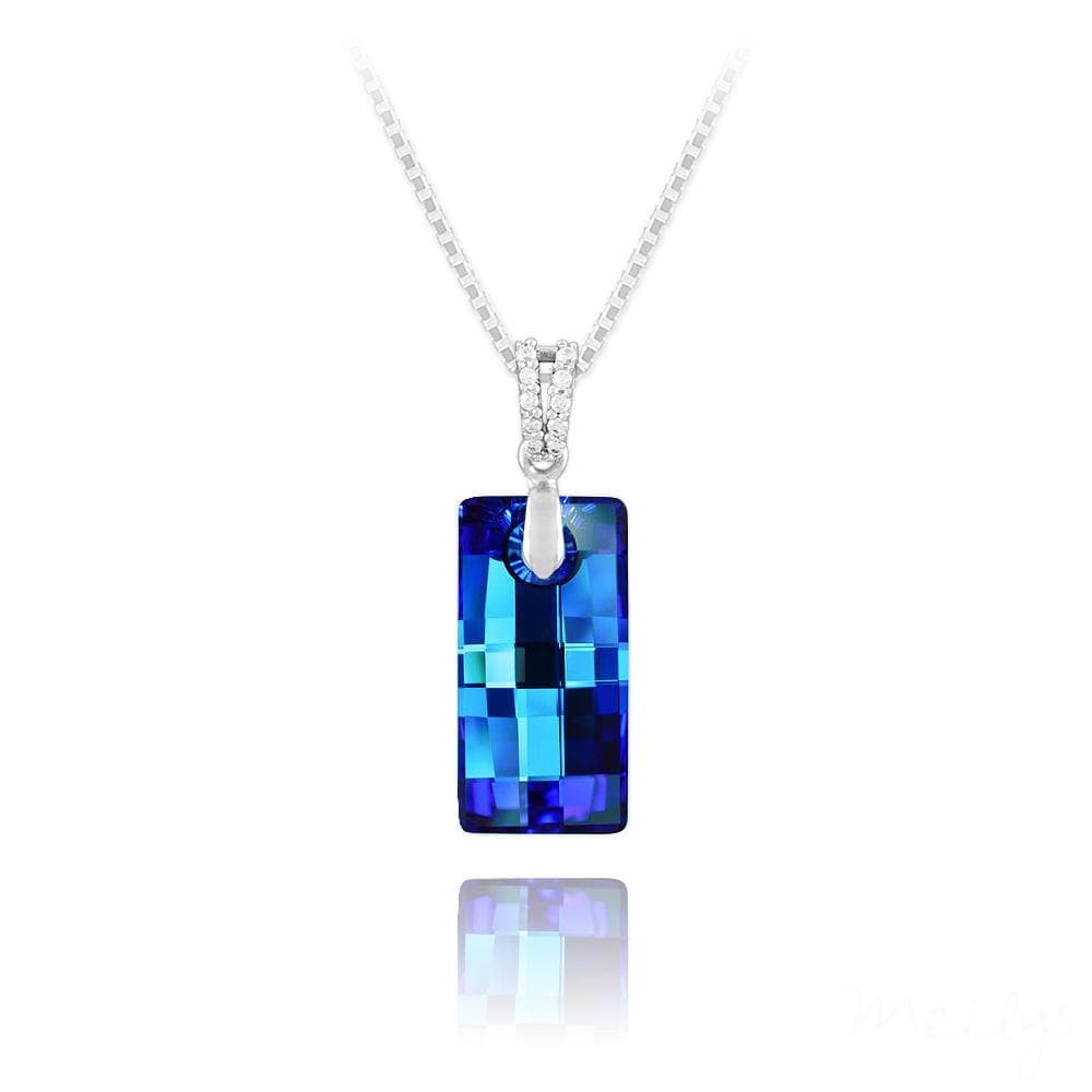 Sterling Silver pendant necklace with Bermuda Blue rectangular crystal and polished bail