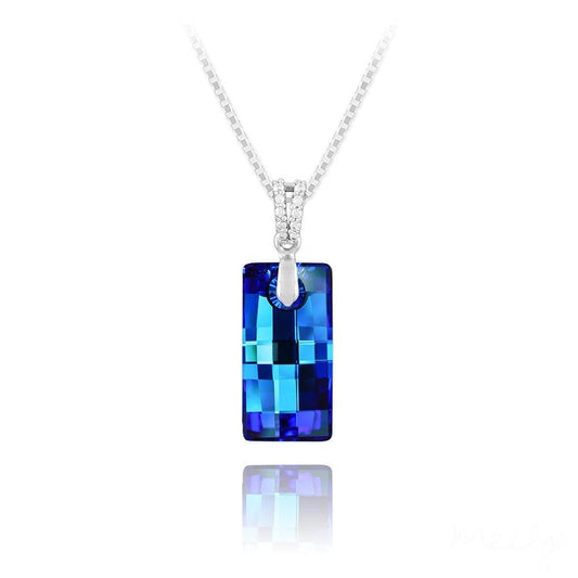 Sterling Silver pendant necklace with Bermuda Blue rectangular crystal and polished bail