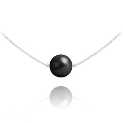Sterling Silver choker necklace with Genuine Swarovski Mystic Black pearl and polished chain