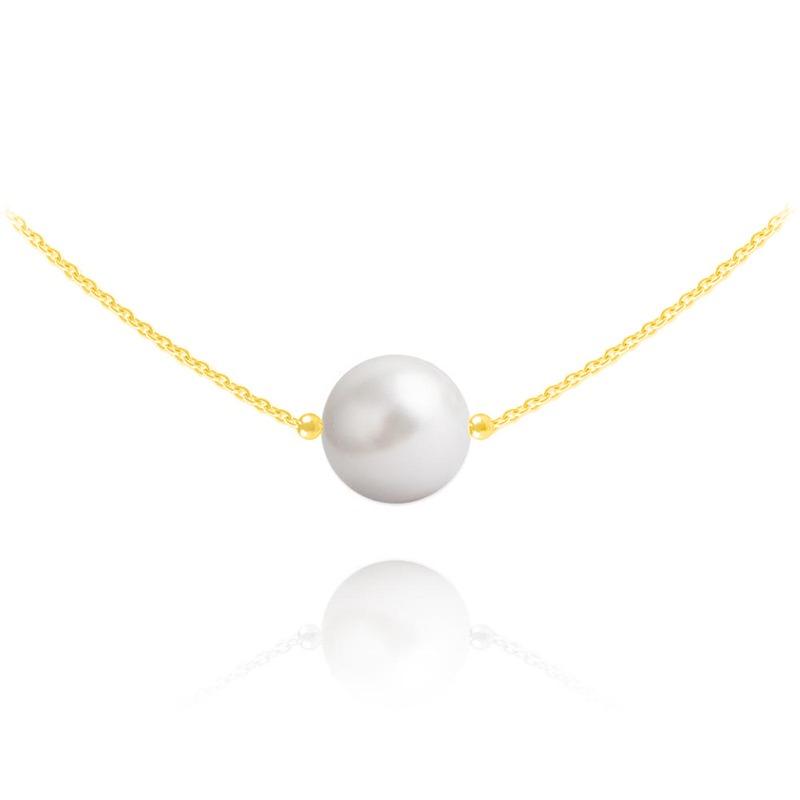 24K gold plated Sterling Silver choker necklace with genuine white pearl and fine adjustable chain