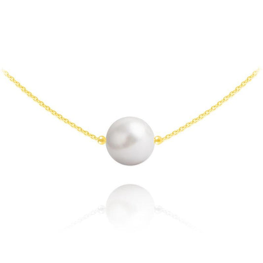 24K gold plated Sterling Silver choker necklace with genuine white pearl and fine adjustable chain
