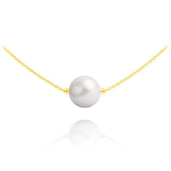24K gold plated Sterling Silver choker necklace with genuine white pearl and fine adjustable chain