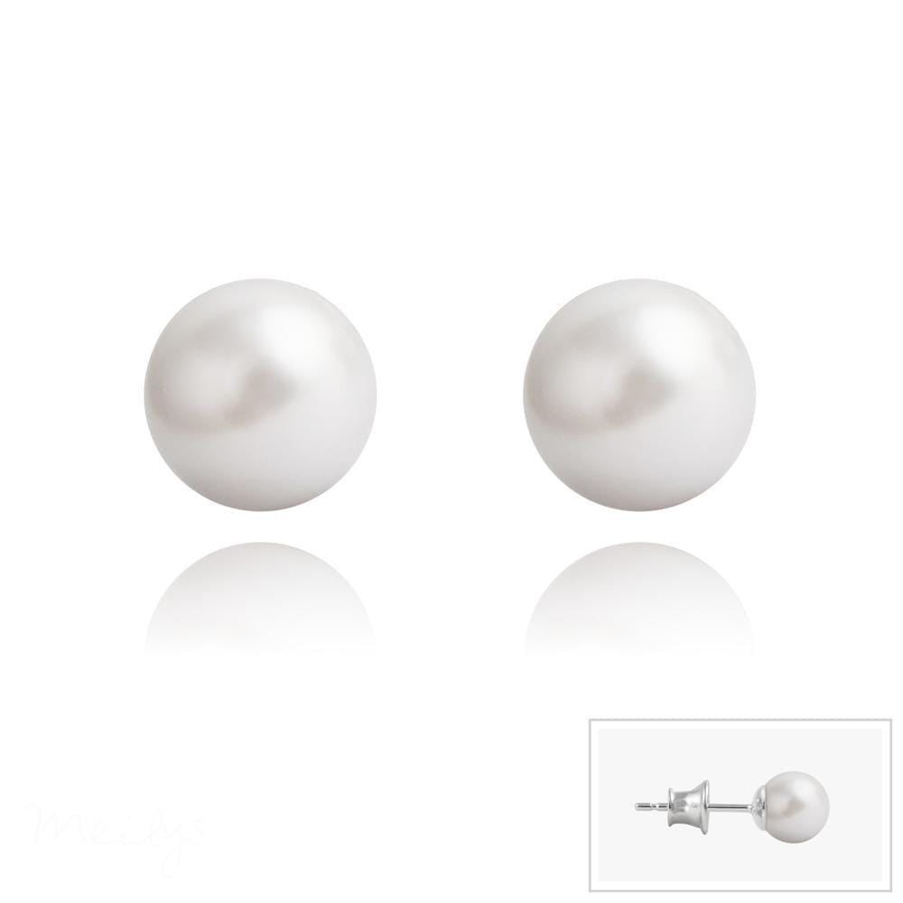 Sterling Silver white pearl stud earrings with polished post backs