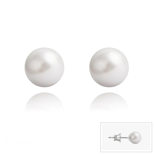Sterling Silver white pearl stud earrings with polished post backs