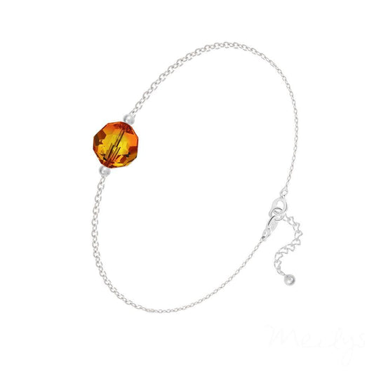 Sterling silver chain bracelet with an 8mm genuine Fire Opal Swarovski crystal bead and adjustable extension chain