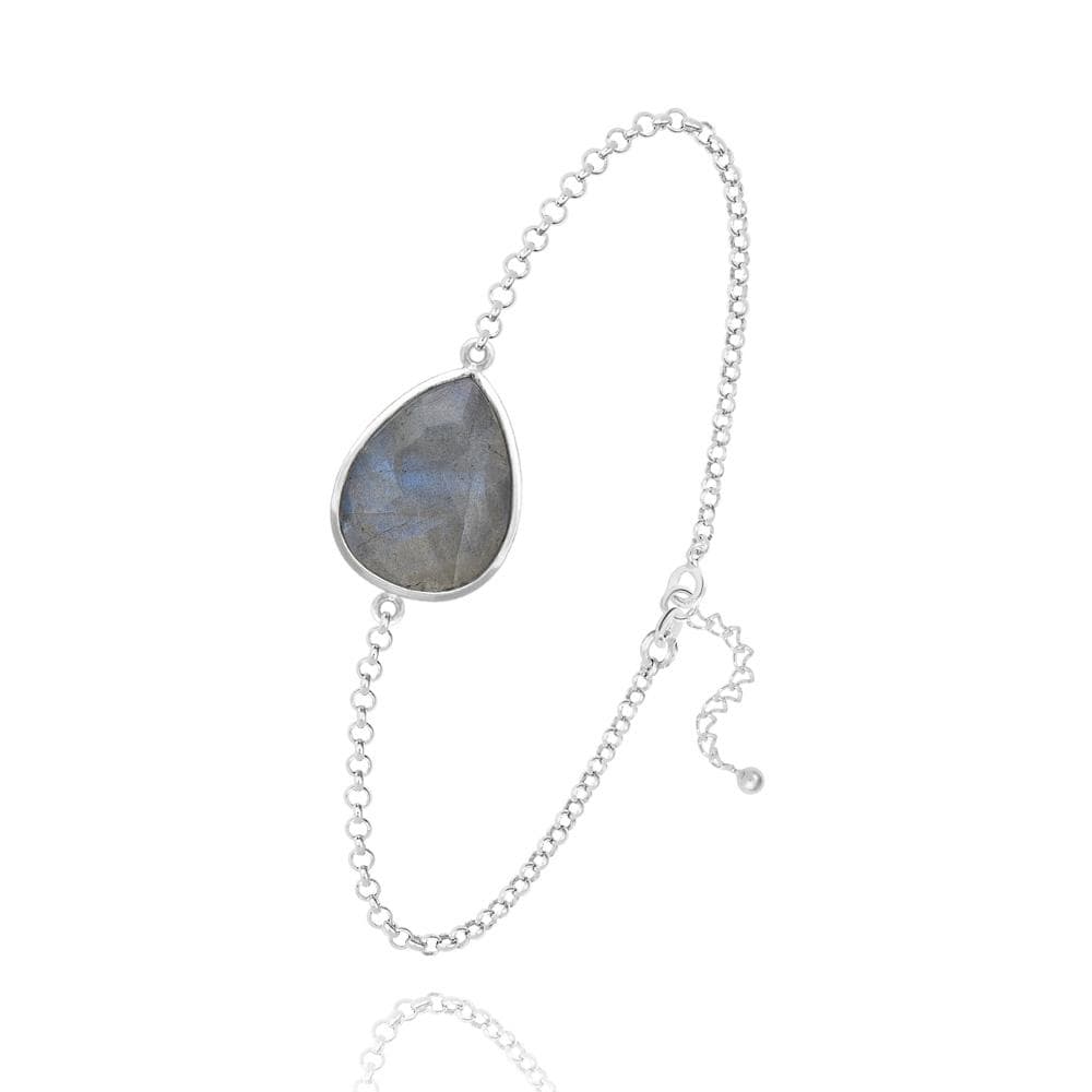 Sterling Silver Labradorite gemstone bracelet with rhodium plating, Swarovski crystal accents and adjustable chain