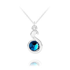 Sterling Silver snake pendant necklace with Genuine Swarovski Bermuda Blue crystal and rhodium plated finish