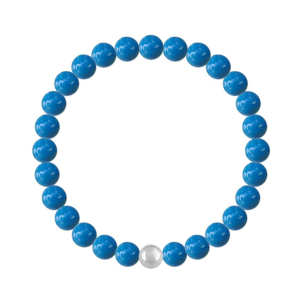 Sterling silver stretch bracelet with Genuine Swarovski lapis blue pearls and polished silver accent bead