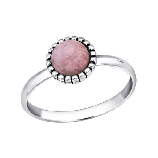 Rhodonite Antique Round Midi Silver Ring