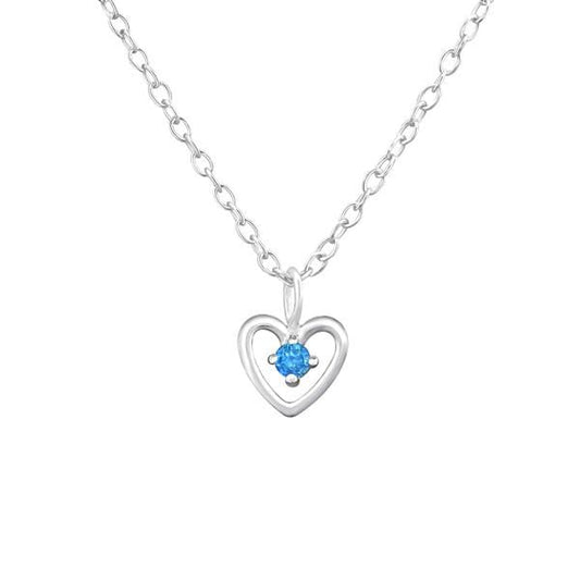 Silver Birthstone Heart Necklace