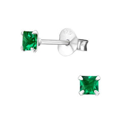 Silver Birthstone Square Stud Earrings
