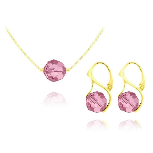 24K gold plated sterling silver jewellery set with Light Rose Genuine Swarovski Crystal necklace and matching leverback earrings