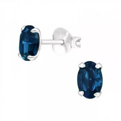 Silver Genuine European Crystal Oval Stud Earrings