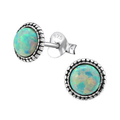 Sterling Silver Opal Round Stud Earrings