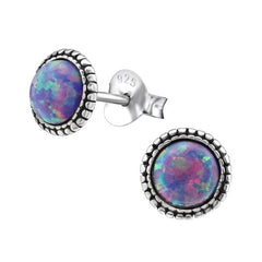 Sterling Silver Opal Round Stud Earrings