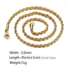 Stainless Steel Gold Rop Chain Necklace