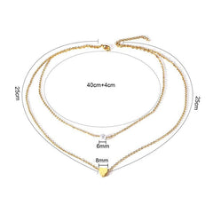 Stainless Steel Gold Pearl & Heart Double Necklace