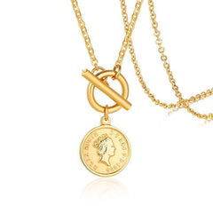 Stainless Steel Queen Elizabeth Gold Coin Necklace