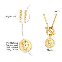 Stainless Steel Queen Elizabeth Gold Coin Necklace