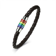 Stainless Steel Rainbow Leather Bracelet