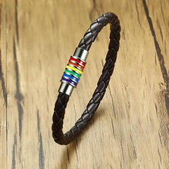 Stainless Steel Rainbow Leather Bracelet