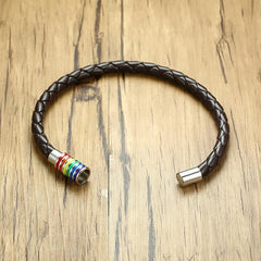 Stainless Steel Rainbow Leather Bracelet