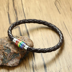 Stainless Steel Rainbow Leather Bracelet