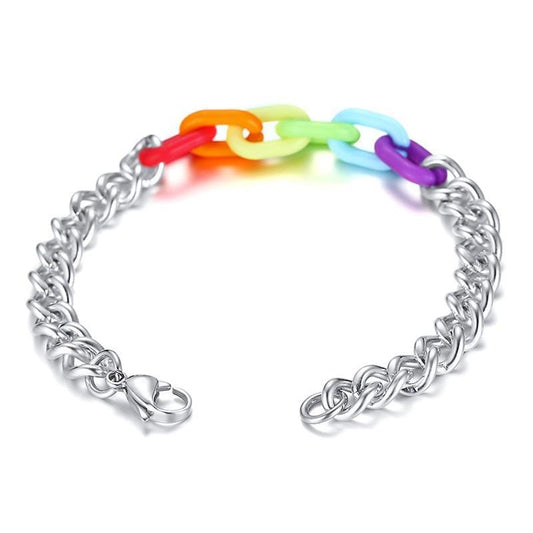 Stainless Steel Rainbow Curb Chain Link Bracelet
