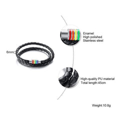 Stainless Magnetic Clasp Rainbow Leather Bracelet