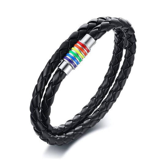 Stainless Magnetic Clasp Rainbow Leather Bracelet