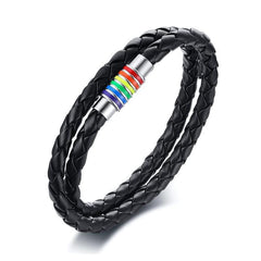 Stainless Magnetic Clasp Rainbow Leather Bracelet