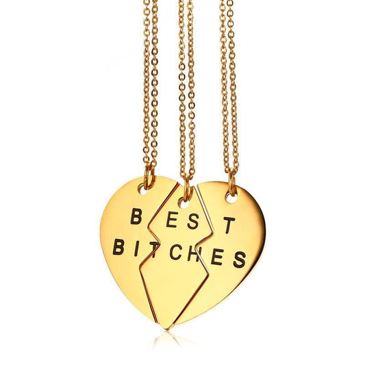 Womens Best Bitches Best Friend BFF Heart Friendship Necklace