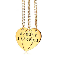 Womens Best Bitches Best Friend BFF Heart Friendship Necklace