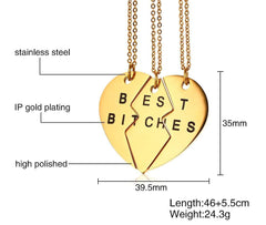 Womens Best Bitches Best Friend BFF Heart Friendship Necklace