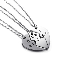 Womens Best Bitches Best Friend BFF Heart Friendship Necklace