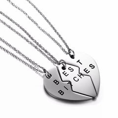 Womens Best Bitches Best Friend BFF Heart Friendship Necklace