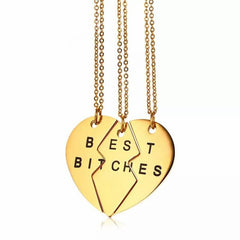 Womens Best Bitches Best Friend BFF Heart Friendship Necklace