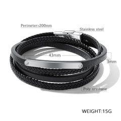 Stainless Steel Engravable ID Bracelet with Multi-Strand Braided Leather