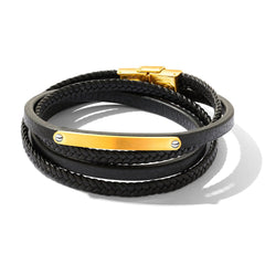 Stainless Steel Engravable ID Bracelet with Multi-Strand Braided Leather