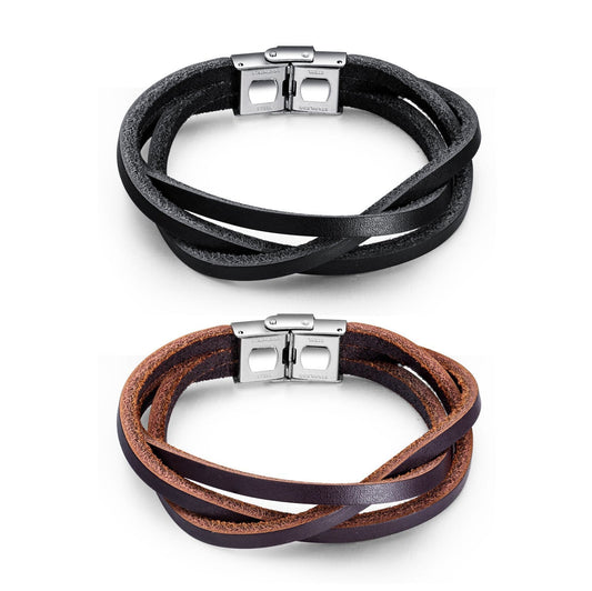 Stainless Steel Multi Strand Leather Bracelet