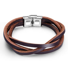 Stainless Steel Multi Strand Leather Bracelet